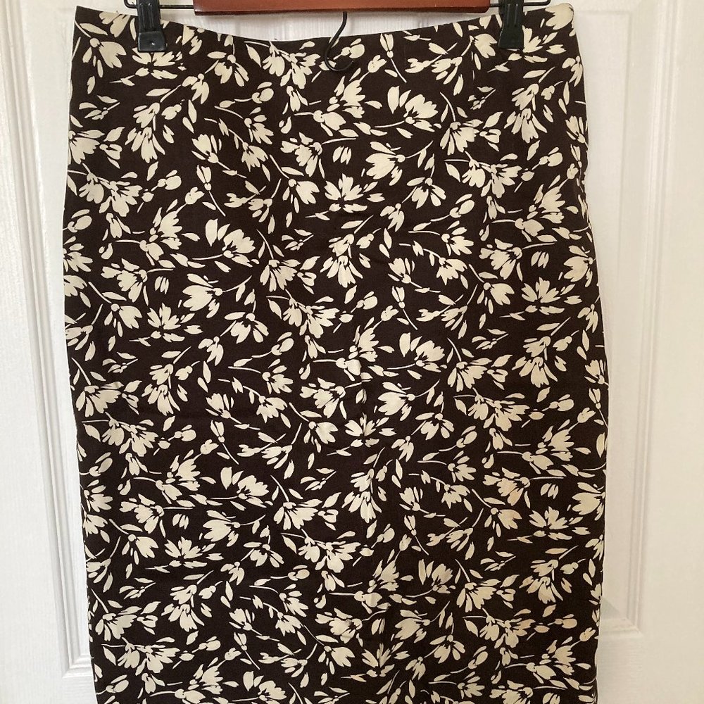 Ralph Lauren Pencil Skirt - Chocolate w/Creme Flowers - 6